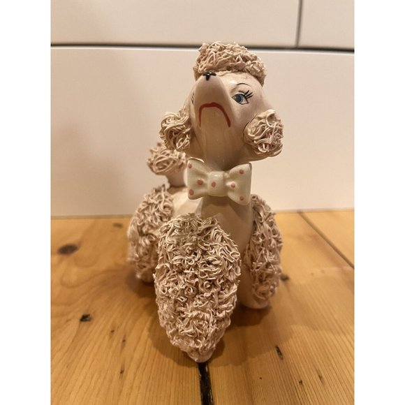 Vintage Pink Porcelain Spaghetti Picky Poodle Figurine MCM With Polkadot Bow Tie - Picture 8 of 8